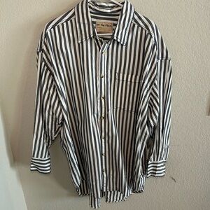 We The Free Grey and White Striped Button Down Shirt